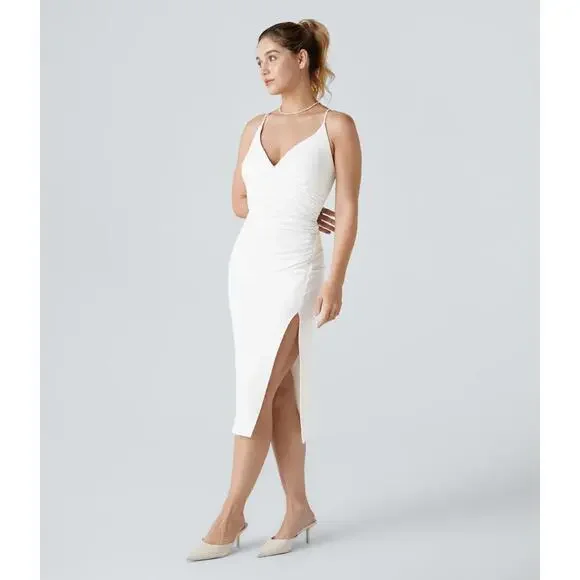 NWT Halara SoftlyZero Ruched Lace Up Bodycon Cool Touch Dress-UPF50+ White XS - Picture 10 of 11